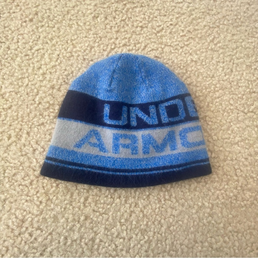 Under Armour Little Boys Blue & Gray Beanie Winter Hat Size M 4-6 Years